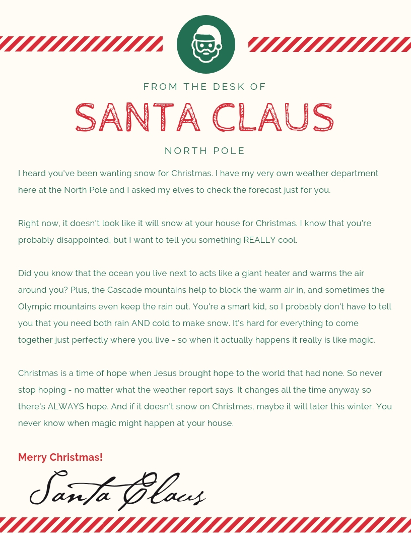 Letter from Santa to the Child Wishing for a White Christmas (Printable ...