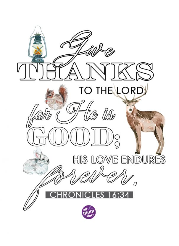 Bible Memory Verse + Coloring Page: 1 Chronicles 16:34 | AllMomDoes